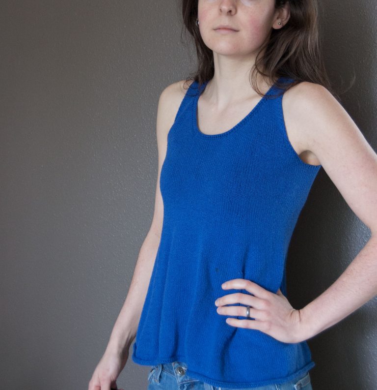 Hemp yarn knit tank top in Elizabeth Lavold Hempathy