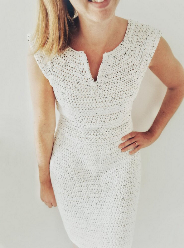 Summer Bee Crochet Dress by Coffee & Crocheting. Recommended pattern for Loops & Threads Creme Cotton yarn.