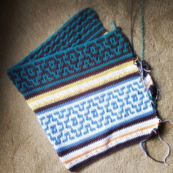 beginning of nya mosaic blanket using premier yarn basic