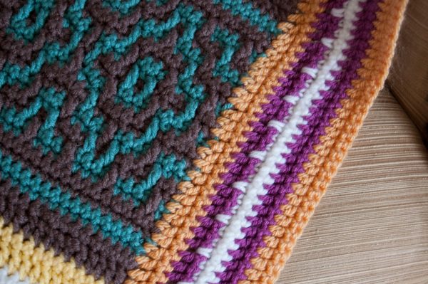 closeup of mosaic crochet blanket nya